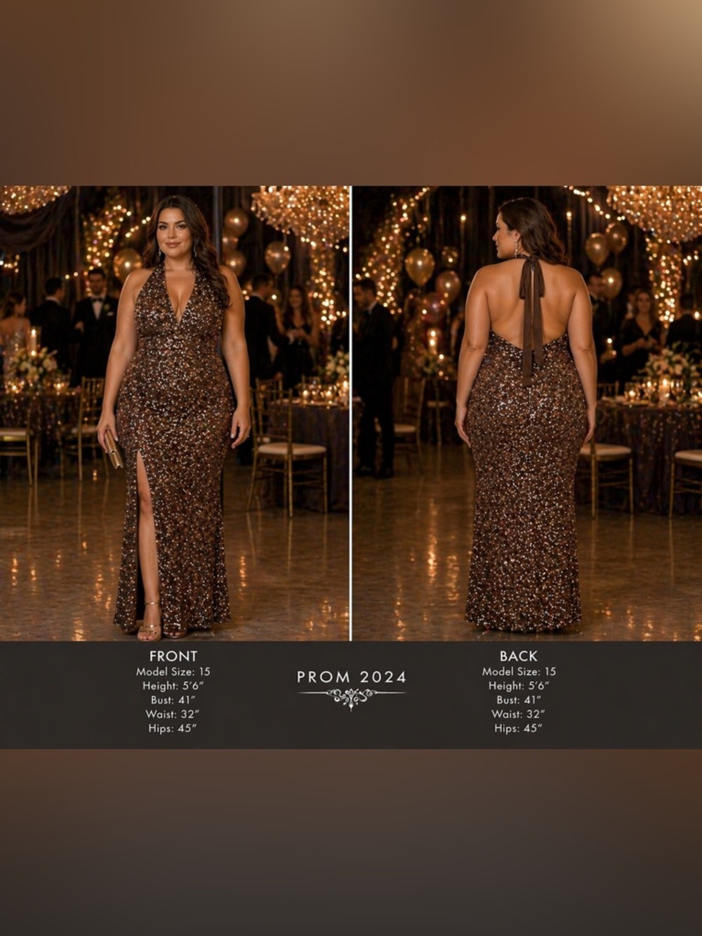Morgan & Co. Brown Sequin Backless Dress - Picture 2 of 16